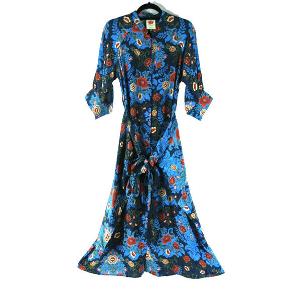 NEW, Farm Rio  Blue Arabesque Floral Print Midi dress size S #MD1130 - Picture 6 of 10